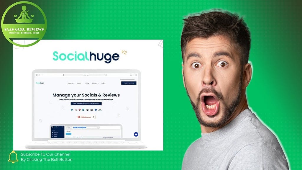 Social huge is an All-in-One website with a man in front of a green screen.