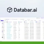 Screenshot of a webpage showing a review header from "SaaS Guru Reviews" and an interface from Databar.ai, displaying AI-Powered CRM data fields and entries in a tabular format.