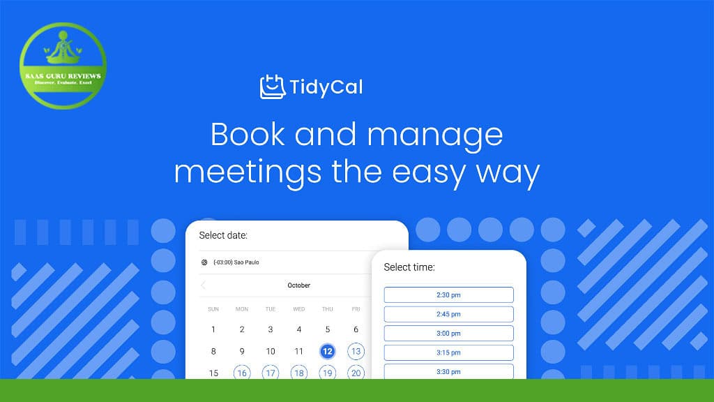 The TidyCal advertisement showcases a sleek calendar interface, highlighting available time slots for seamless meeting bookings.
