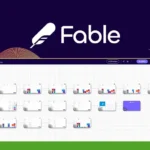 A screenshot of a dashboard from the software "Fable," displaying a workflow with multiple interconnected nodes representing different tasks and data points, perfect for exploring through interactive demos.