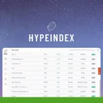 A screenshot displaying the HypeIndex AI platform interface, featuring a list of AI-related assets with their respective symbols, latest prices, and percentage changes under a starry sky background. This accurate stock price tool is receiving rave reviews for 2024.