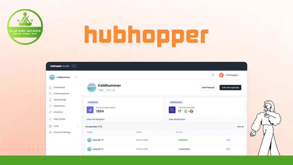 A screenshot of the Hubhopper podcast platform interface, displaying analytics and distribution details for a podcast titled "ColdSummer" with various statistics and options visible, provides a comprehensive Hubhopper review of their podcast hosting features as we approach 2024.
