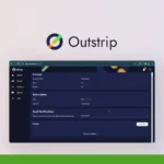 Screenshot of Outstrip's user interface displaying account, subscription, and user settings. The Kals Guru Reviews badge is visible in the top left corner. Discover their Social Media Analytics Tool with an exclusive Outstrip Lifetime Deal for ultimate insight and control.