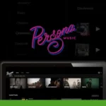 A logo with the text "Persona Music" in a decorative font at the center and a website interface showcasing Hollywood Studio Quality Tracks below. A green logo in the upper left corner reads "Balas Guru Reviews." Don't miss out on this Lifetime Deal!
