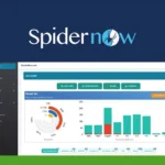 Screenshot of SpiderNow's software interface displaying advanced technical SEO performance analytics, with a sidebar menu on the left and a series of graphs representing SEO data in the main section.
