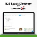 A laptop screen displaying a B2B Leads Directory by Targetron, with various search fields and a map. The "K.I.S.S. Your Reviews" logo is displayed in the top left corner, highlighting an exclusive Lifetime Deal for businesses seeking comprehensive lead solutions.