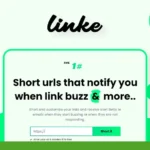 A webpage promoting "linke," a service that shortens URLs and notifies users with alerts when their links start buzzing. Includes a text box for entering URLs, a "Short It" button, and user Linke Reviews to highlight its effectiveness. Perfect for creating concise short links for bio pages.
