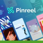 A collage of diverse graphic designs and advertisements, featuring the Pinreel logo in the center, showcases various themed templates including back to school, book fair, and Black Friday deals. Create engaging content effortlessly with Pinreel's video maker for animated videos.