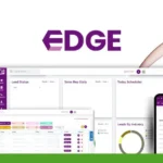 A digital dashboard titled "Privio EDGE" displays CRM data, including lead status, sales rep stats, and today's schedules on a computer screen, tablet, and smartphone. A logo in the corner reads "GA Sales Solutions.