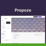A digital interface of Propoze 2024 showcasing a design project page titled "FitWin - App Design & Development". The proposal tool includes project details, a preview area, and various smart features for editing.