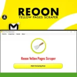 Screenshot of Reoon Lead Scraper software interface with a "Start Scraping Now" button in the center. Various icons including email, chat, and phone are shown around the interface, showcasing its capability to gather Unlimited Leads efficiently.