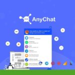 Illustration depicting the AnyChat interface with multiple communication platform options such as Facebook Messenger, WhatsApp, WeChat, and more against a blue background, highlighting its potential for enhanced customer service.