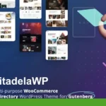 An advertisement for CitadelaWP Package, a multi-purpose WooCommerce and directory WordPress theme for Gutenberg. The image showcases various layout examples and highlights the version number 5.7, setting the stage for the upcoming features in Citadela 2024.