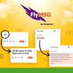 Screenshot of FlyMSG messaging tool interface, featuring a text expander that transforms an initial message into a more detailed greeting and connection request on LinkedIn.