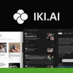 A screenshot showcasing Iki.ai's interface with an Intelligent Knowledge Interface Assistant. It features a library of content on the left, an open article about wearable AI in the center, and a dark-themed comment section on the right. Logo at the top enhances efficiency in navigating resources.
