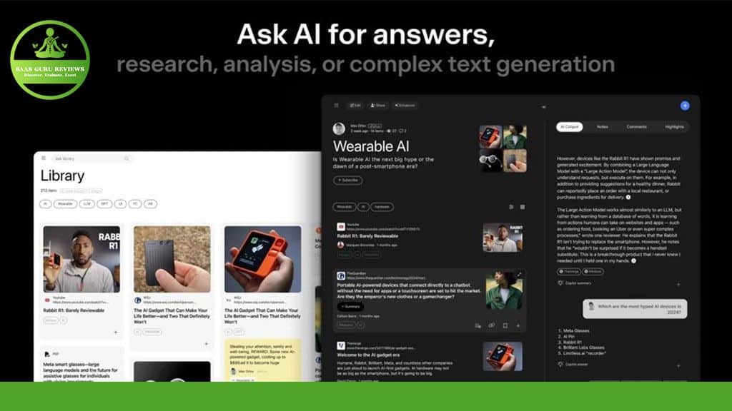 A digital interface showcasing Iki.ai, an Intelligent Knowledge Interface Assistant for answering questions, conducting research, analysis, and generating complex text. Screens display articles, posts, and user interactions.