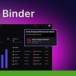 Screenshot of the Binder software interface showcasing user engagement analytics, complete with views, engagement matches, and a recent activity log referencing "Acme_Proposal_2024.pdf". The SAA-SQC RE-VIEWS logo is prominently displayed at the top left. Perfect for Document Management.