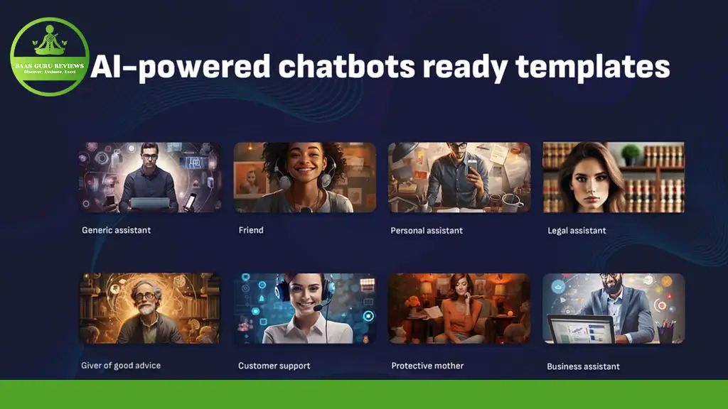 A variety of AI-powered chatbot templates, including ones for a general assistant, friend, personal assistant, legal assistant, and more, are showcased with corresponding images. Notably, LouiseBot stands out among the AI chatbots for its versatility and ease of use.