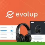 Promotional image showcasing the 2024 Evolup Review with headphones and user interface elements against an orange background, highlighting our AI-Powered Affiliate Store's unmatched success.