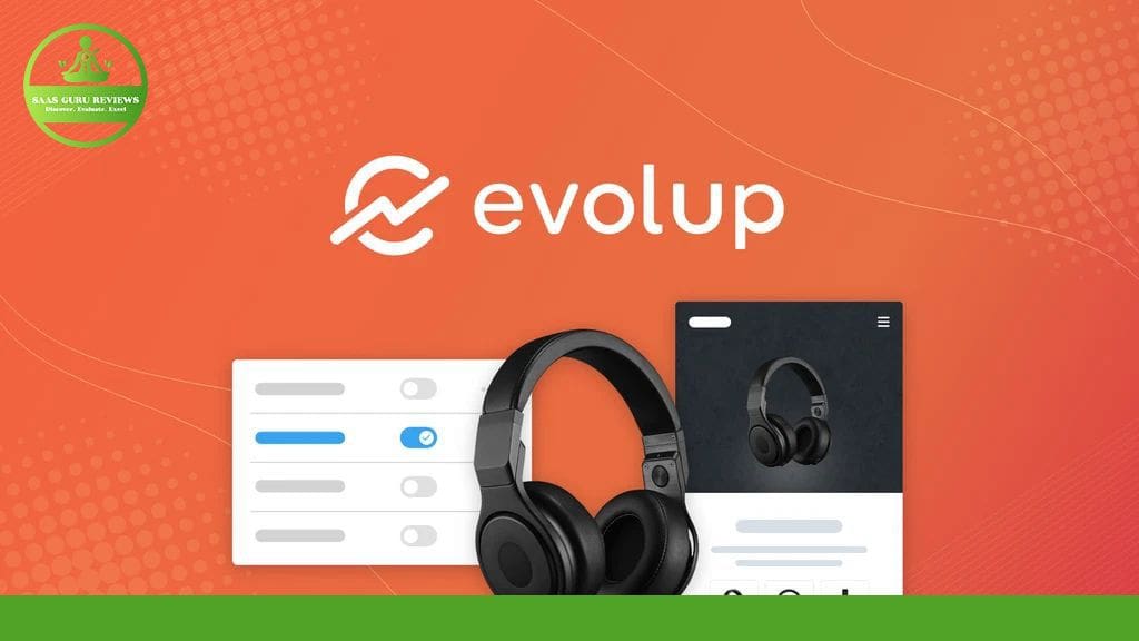 Promotional image showcasing the 2024 Evolup Review with headphones and user interface elements against an orange background, highlighting our AI-Powered Affiliate Store's unmatched success.