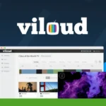 Screenshot of the Viloud 2024 platform with its logo at the top, showing a user interface for managing a Custom Online TV Channel, including various thumbnails of videos and navigation tabs on the left sidebar.