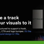 Illustration with text: "Choose a track, cut your visuals to it." Showcases AdTrax branding, waveform graphics, and album cover images—a tool for success in the music market.