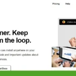 Website interface for Banner Widget with tagline: "Use Banner. Keep visitors in the loop." Features images of a woman and a laptop displaying graphs. Includes buttons for "Get Started" and "Read Docs." Experience the ultimate in visitor engagement with our intuitive tools.