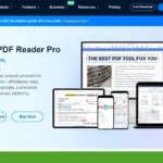 The PDF Technologies website showcases the AI-powered PDF Reader Pro, offering simplified PDF solutions across devices like phones, tablets, and computers. Highlights include a free trial and purchasing options on the Microsoft Store, making it an essential PDF Editor tool for all users.