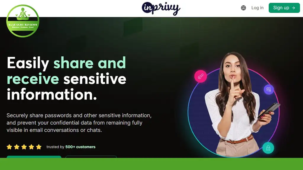 A woman holding a phone gestures for silence on InPrivy, a platform dedicated to the secure sharing of sensitive information confidentially.