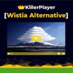 A video player interface branded as "KillerPlayer" with the title "Wistia Alternative," displayed on a dark background. The video thumbnail shows a mountain with a cloud formation above it, highlighting the ultimate deal for those seeking a custom YouTube player experience.