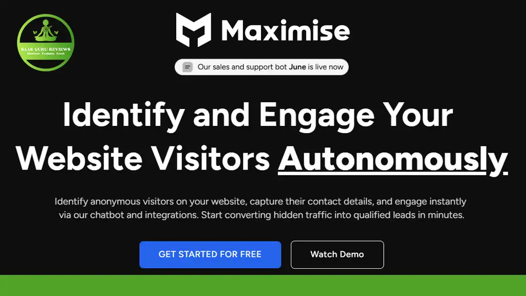 Promotional image for MaximiseAI software showcases its autonomous capability to identify and engage website visitors. Options for "Get Started for Free" and "Watch Demo" are prominently displayed, with an exclusive lifetime deal enticing users to unlock full potential.