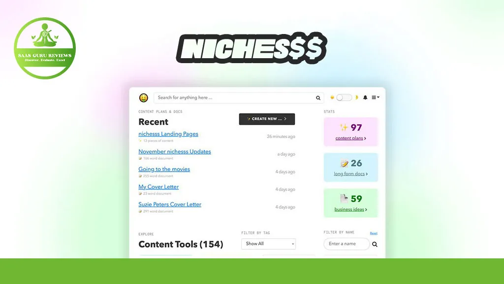 Explore the "NICHE$$$" webpage, showcasing recent projects infused with creativity. The platform features dynamic colored labels categorizing content ideas and business innovations, all powered by Nichesss AI. Engagement metrics provide valuable insights for writing success and business strategy.