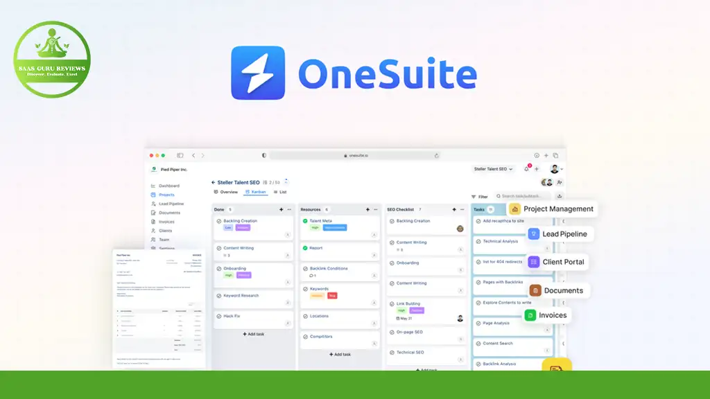 Screenshot of the OneSuite 2024 project management software interface, showcasing task organization and navigation options to efficiently manage projects.
