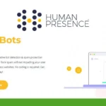 Promotional graphic for Human Presence, a bot detection software, featuring company logo and a screen illustration with text highlighting easy spam and bot protection on WordPress websites. Enhance your online security with advanced Human Presence Detection.