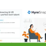 HyreSnap website features engaging illustrations of two people in conversation, highlighting its cutting-edge engineering and HR recruitment services. Discover how our AI Resume Builder transforms your profile for top LinkedIn Results, streamlining your path to successful Interview Results.