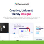 The ElementsKit Plugin webpage showcases creative design options for Elementor, featuring various homepage layouts and a focus on trendy design concepts, perfect for those mastering website creation.