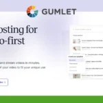 Advertisement for Gumlet video hosting featuring a start button and a screen showing video management tools.
