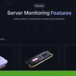 Illustration of essential server monitoring features, showcasing a CPU chip, RAM stick, and hard drive. Text includes "MonSpark" and "Keeping Watch: Essential Server Monitoring Capabilities." Perfect for any website's server needs, this monitoring tool ensures reliability and efficiency.