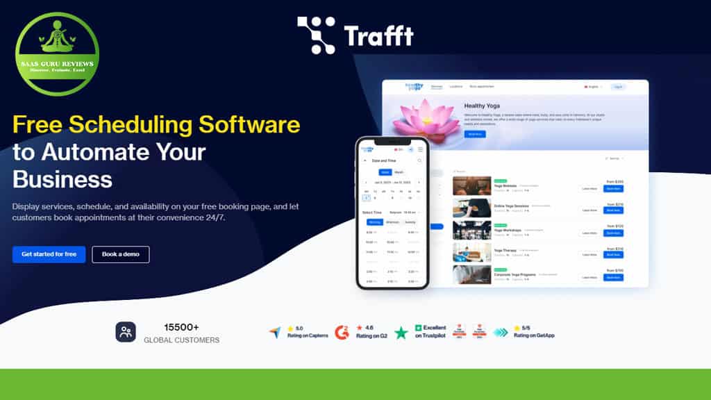 Introducing Trafft, the ultimate appointment scheduling software. Featuring a sleek screenshot of our intuitive interface and glowing user testimonials, it's never been easier to master schedule management. Join countless satisfied users and get started for free today!