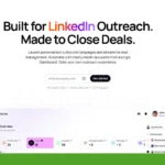 Screenshot of a website showcasing Aimfox's LinkedIn Outreach tools, featuring automation tools for managing campaigns and enhancing lead management.