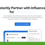 Webpage screenshot with a headline advertising influencer partnerships for user-generated content through Wobb. Includes a call-to-action button and graphs representing influencer marketing performance and campaign data.