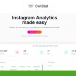Screenshot of an analytics website named OwlStat, offering Instagram analytics features with statistical data on followers, likes, posts, and engagement. A button to try the service for free is visible.