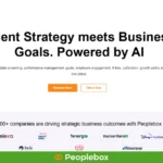 Webpage with text: "Talent Strategy meets Business Goals, enhanced by Peoplebox and AI." Includes options for a demo or tour, and features company logos like Cargobase, Elevo, and Hackerrank.