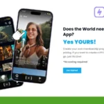 Promotional image for Snapcut app showcasing two smartphones displaying social media features alongside text inviting users to create their own membership program and go live.