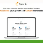 Laptop displaying editing tools, with text: "From Hours to Seconds - Maximize Impact, Minimize Effort with Accelerate your growth and Convert more leads." Saas Guru Reviews logo in corner.