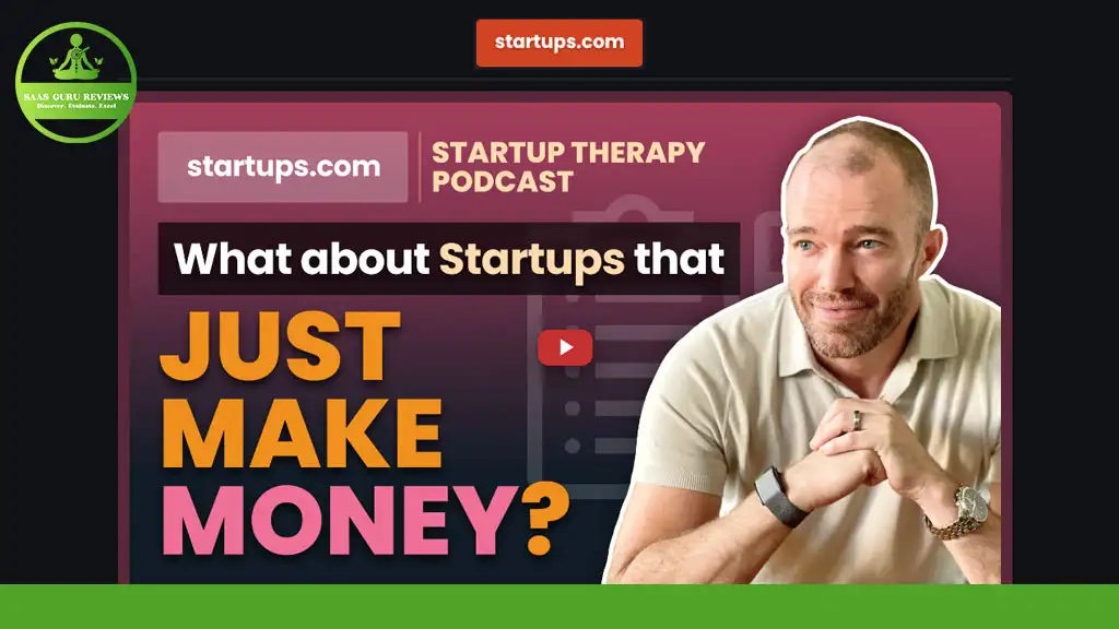 Podcast cover for "Startup Therapy" featuring a text: "What about startups that just make money?" with a person looking on the right.