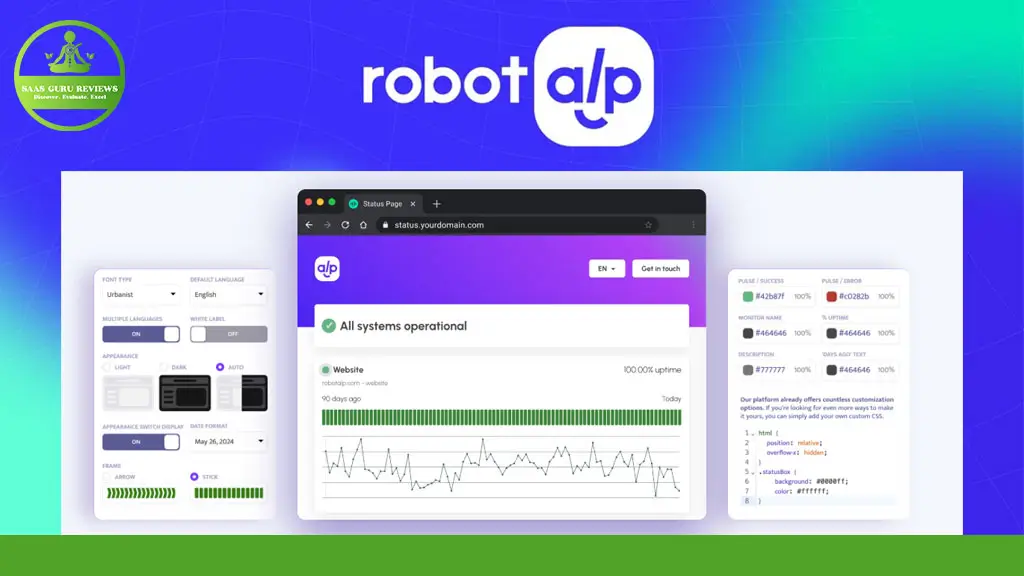 Explore the Robotalp digital presentation, an all-in-one solution showcasing its intuitive user interface with dynamic graphs and statistics focused on system operations and uptime monitoring.