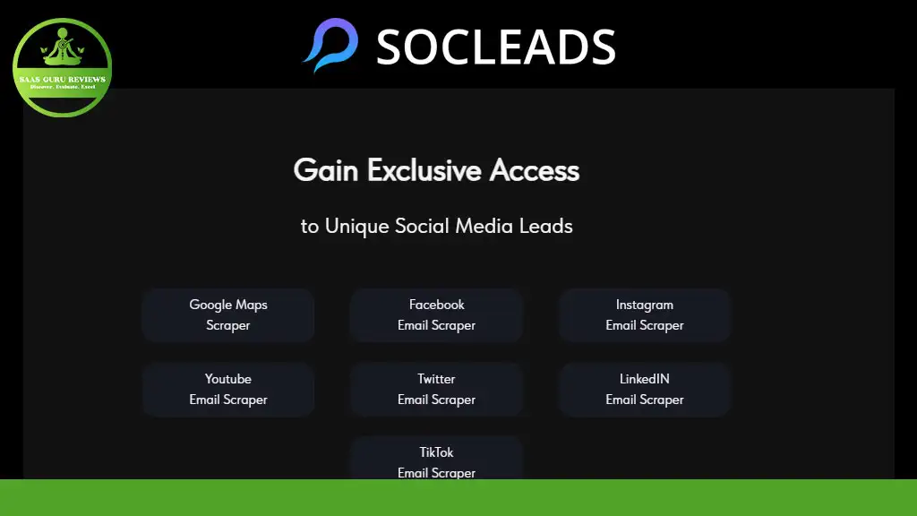 The Socleads webpage showcases powerful tools for lead generation, including social media scrapers for platforms like Google Maps, Facebook, Instagram, and more. Easily find unique leads with email scraper integration for platforms like YouTube, Twitter, LinkedIn, and TikTok.