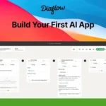 Screenshot of the Diaflow interface featuring "Build Your First AI App" on a colorful background, with a green logo in the top left corner. Discover this innovative GenAI tool, setting the stage for 2025’s app development.