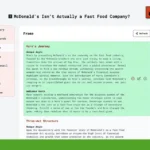 Screenshot of a writing platform using AI to organize an outline titled "McDonald's Isn't Actually a Fast Food Company?" with sections like Summary, Research, and Frame—perfect for crafting viral YouTube scripts and powerful hook subscribers.